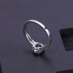Fashion Luxury Classic Inlaid Oval Shape Natural Topaz Silver Four Prongs Ring for Women