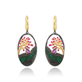 Italian Tree Design s925 Sterling Silver Enamel Drop Earrings for women