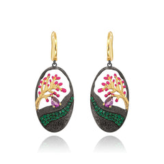 Italian Tree Design s925 Sterling Silver Enamel Drop Earrings for women