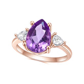 Pear Shape Natural Amethyst Silver Ring