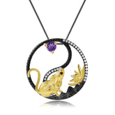 Chinese Style Element Design Zodiac Series Rat Natural Gemstone Pendant Silver Necklace for Women