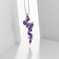 French Romantic Design Premium Natural Colourful Gemstone Pendulous Pendant Silver Necklace for Women