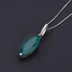 European Temperament Design Inlaid Green Agate Marquise Pendant Sterling Silver Necklace for Women