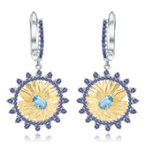 Italian High Sense Design Inlaid Colourful Gemstone Sunflower Silver Drop Earrings for Women