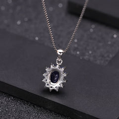 European Design Inlaid Sapphire Pendant Silver Necklace for Women