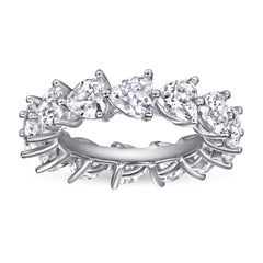 Full Circle Three Prongs Heart-shaped Zircon Silver Ring for Women