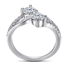 Double Round Zircon Modern Split Shank Silver Ring for Women