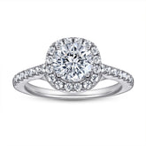 Round Zircon Solest Halo Cathedral Silver Ring