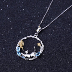 Animal Garland Pendant Natural Topaz Silver Necklace