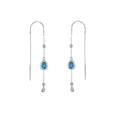 Pear Shape Natural Gemstone Tassel Ear Line Silver Earrings