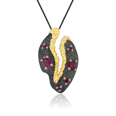 Italian Craftsman's Retro Style Natural Colourful Gemstone Pendant Silver Necklace for Women