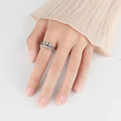 Rotatable Beads Design Zircon Three Layered Opening Sterling Silver Ring