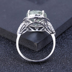 European Luxury Temperament Inlaid Natural Green Crystal Soleste Halo Oval Silver Ring for Women