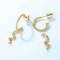 Zircon Eyes Snake Pendant C Shape Sterling Silver Drop Earrings