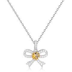 French Romantic Luxury Jewelry Design Inlaid Colourful Gemstone Bowknot Pendant Silver Necklace for Women