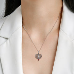 Halloween Body Skeleton Pear Shape Red Zircon Silver Necklace