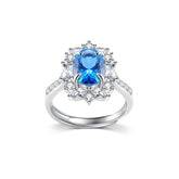 Colourful Oval Zircon Four Prongs Soleste Halo Silver Ring for Women