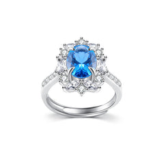 Colourful Oval Zircon Four Prongs Soleste Halo Silver Ring for Women