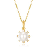 Round Pearl Zircon Sea Anemone Pendant Sterling Silver Necklace