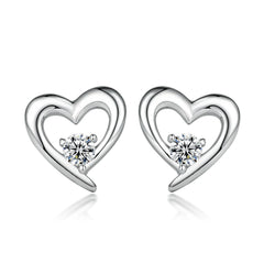 Hollow Heart with Zircon Silver Studs Earrings for Women