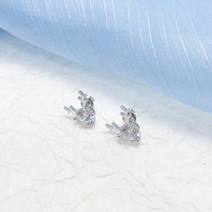 Round Zircon Antlers Silver Stud Earrings