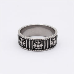 Cross Flower Vertical Stripe Titanium Steel Ring for Men