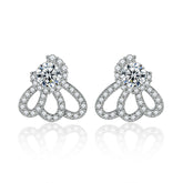 Hollow Fan Design Round Zircon Sterling Silver Stud Earrings