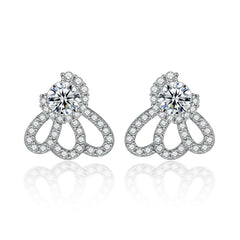 Hollow Fan Design Round Zircon Sterling Silver Stud Earrings