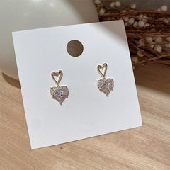 Zircon Heart with Hollow Love Silver Studs Earrings for Women