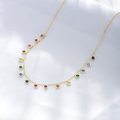 Colourful Round Zircon Sterling Silver Necklace for Women