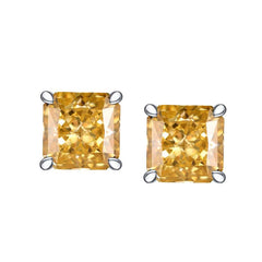 Solitaire Square Yellow Zircon Stud Earrings