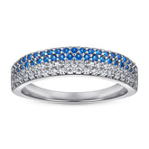 Half Circle Blue and White Zircon Silver Ring for Women