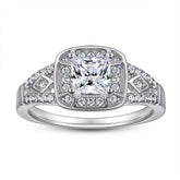 Princess Cut Zircon Soleste Halo Luxurious Silver Ring