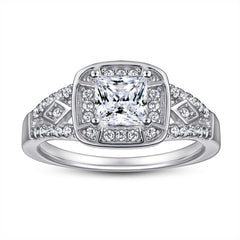 Princess Cut Zircon Soleste Halo Luxurious Silver Ring