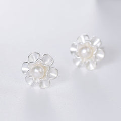 Frosting Flower with Freshwater Pearl Silver Earrings for Women