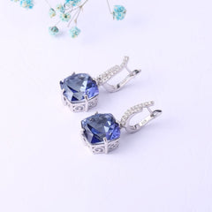 Luxury Fashion Inlaid Crystal Square Silver Drop Earrings for Women
