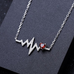 Fashion Versatile Style Inlaid Natural Colourful Gemstone Heartbeat Miracle Pendant Silver Necklace for Women