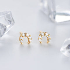 Mini Zircon Moon Silver Stud Earrings for Women