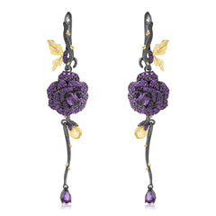 Rose Design s925 Silver Natural Colorful Drop Earrings for Women