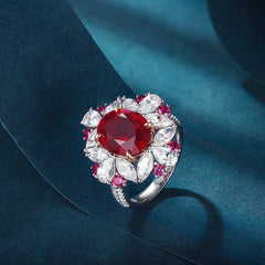 Flower Halo Oval Lab Created Ruby Ring