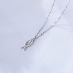 Full Zircon Small Fish Pendant Sterling Silver Necklace for Women