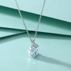 Leaf Pear Drop Zircon Pendant Silver Necklace for Women