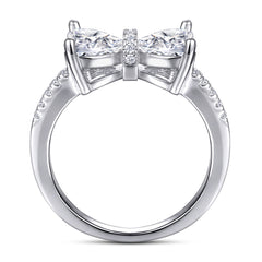 Two Heart-shaped Zircon Bow Silver Ring