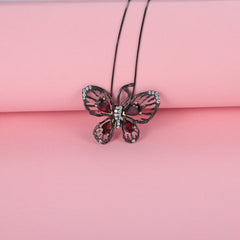 Luxury Butterfly Natural Colourful Gemstone Pendant Silver Necklace for Women