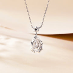 Water Drop Halo Pear Shape Zircon Pendant Sterling Silver Necklace