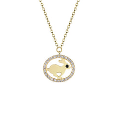 Bunny with Zircon Circle Pendant Silver Necklace for Women