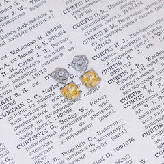Square Yellow Zircon Camellia Drop Earrings
