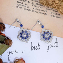 Lab-Created Sapphires Flower Silver Drop Earrings