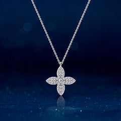 Summer Four Leaf Clover Zircon Silver Necklace