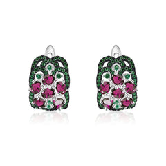 Luxury Hollow Wide Surface Design Natural Gemstone Silver Stud Earrings